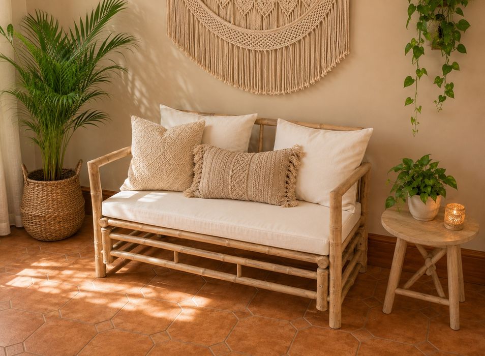 Mesa, centro, apoio, espelho, sofá, cama, rustico