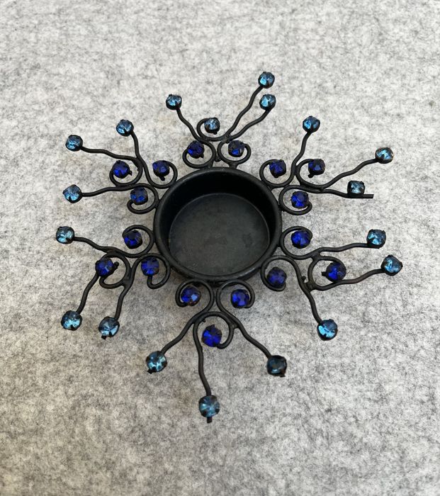 Castiçal Solitário Porta-Vela Lamparina em Ferro Forjado com Cristais