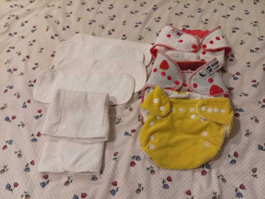 3 Fraldas cuecas em pano, reutilizáveis e reforços