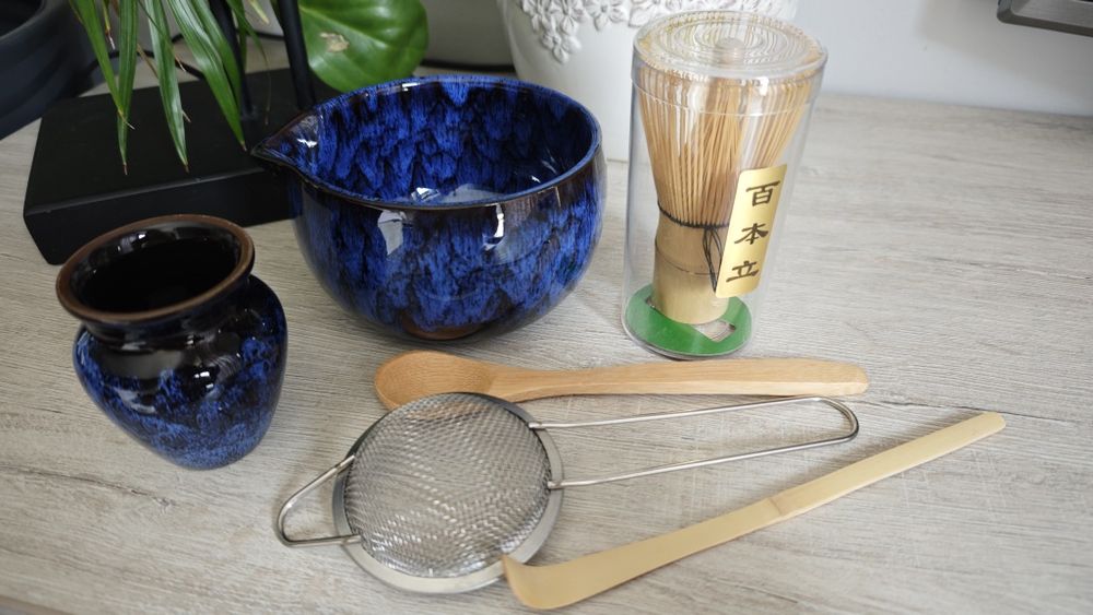 Premium ceramiczny zestaw do matchy głęboki niebieski marmur NOWY