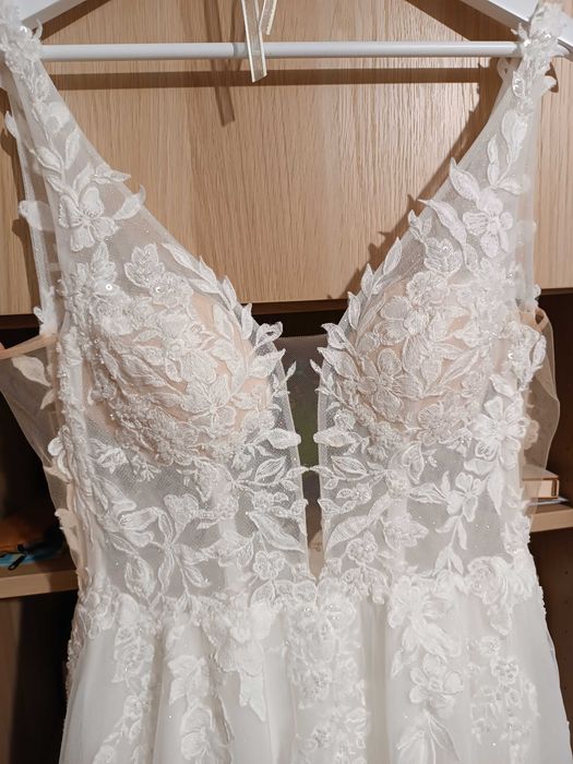 Suknia ślubna Anna Sposa PITTA – rozmiar 36/38, brokatowa, krój A