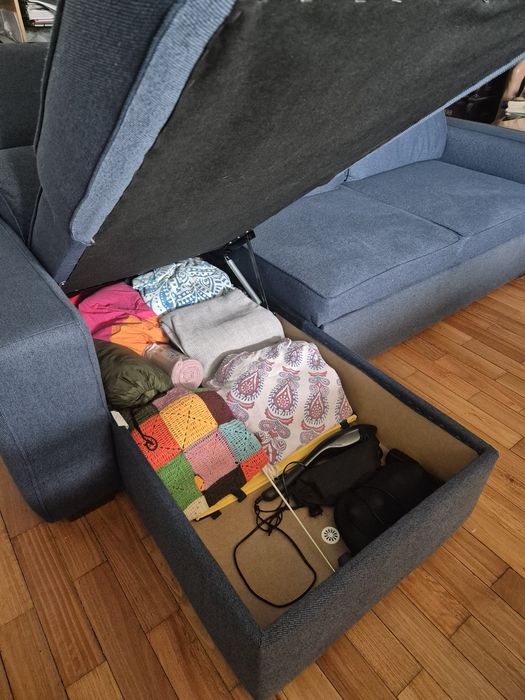 Sofá Cama com Chaise Longue Reversível e Encosto Reclinável
