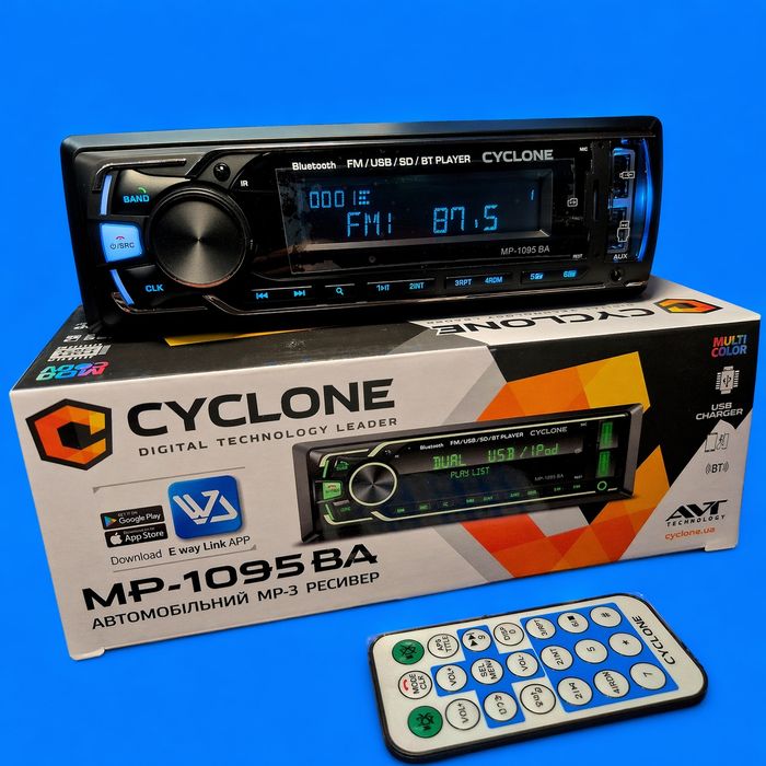 Автомагнітола 1Din Cyclone MP-1095 BA Bluetooth Multicolor