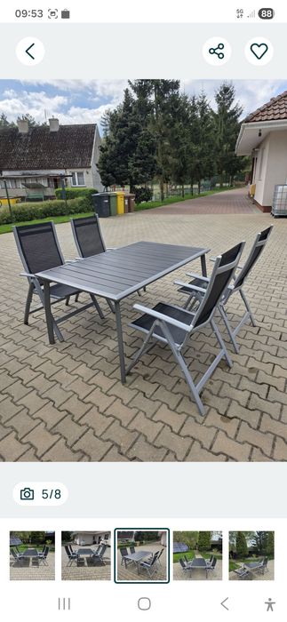 Stół tarasowo ogrodowy + 4 rozkładane krzesła komplet
