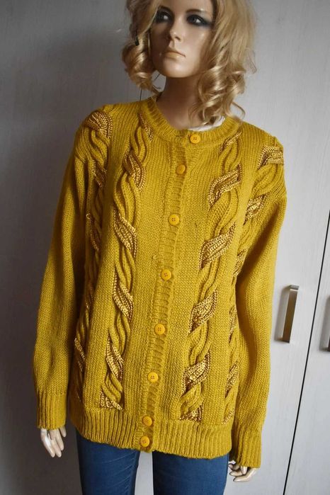 Sweter wełniany L XL 40 kardigan rozpinany wełna retro vintage blazer 42