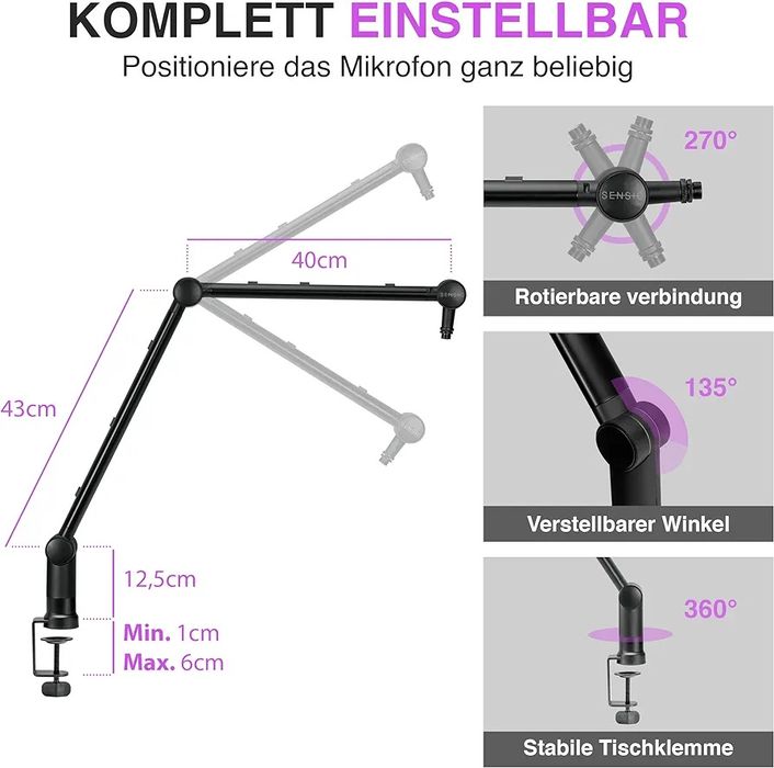 Stojak uchwyt na mikrofon,na stół z obrotowym ramieniem obracanym o 36