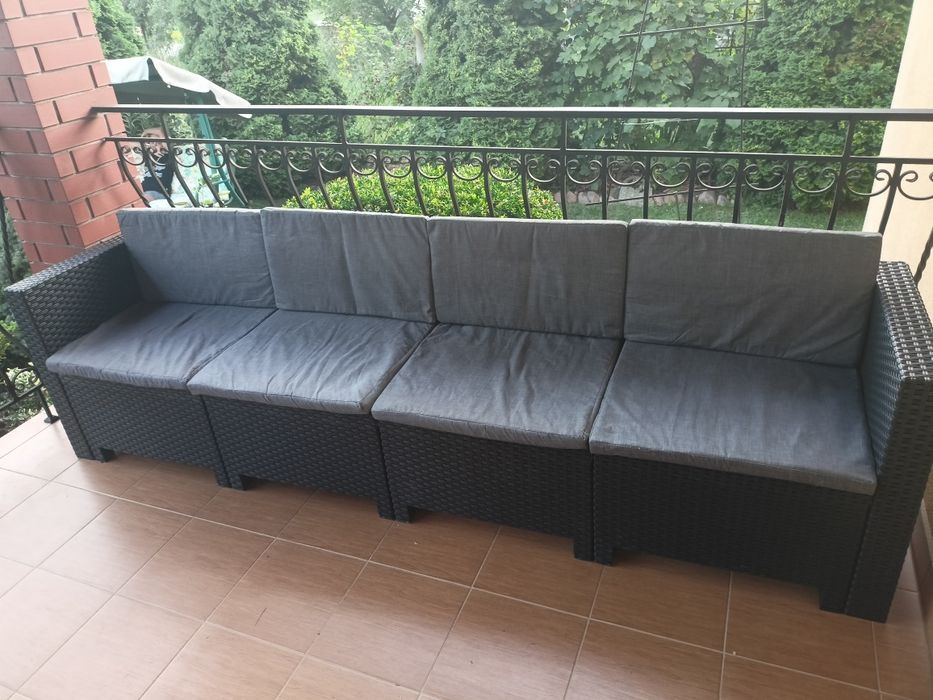 Czteroosobowa sofa z technorattanu antracyt nowa