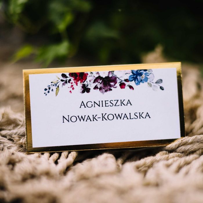 winietka na stół weselny - granat i bordo ze złotą ramką