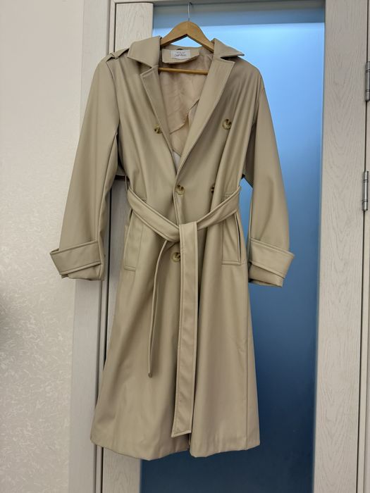 Шкіряний бежевий тренч, пальто DeFacto