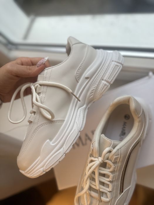 Beżowe kremowe buty adidasy sneakersy na platformie grubej podeszwie