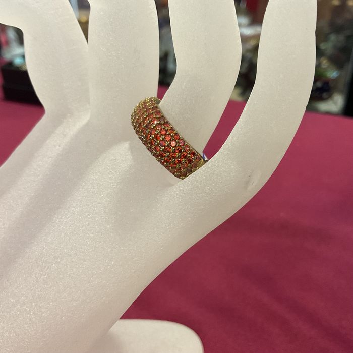 Anel prata banho de ouro rubis T,16 mm