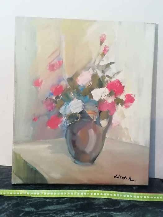 Obraz kwiaty sygn. Lizut R. Płótno olej wym. 30x50 cm. Ostatnie pracę