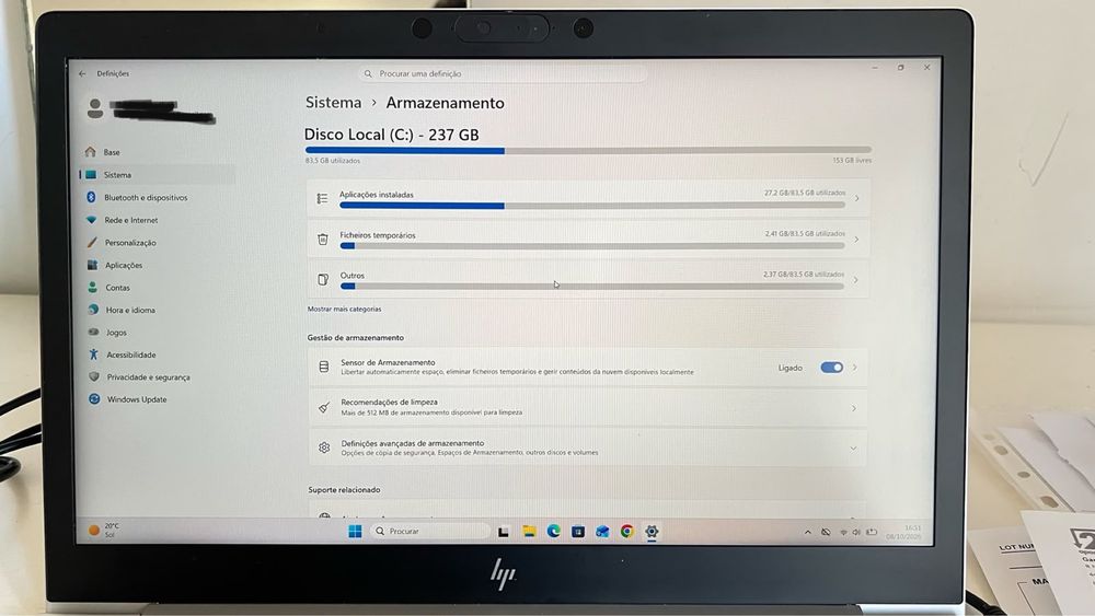 Portátil HP EB850 G6 core i5  8gb 240 ssd