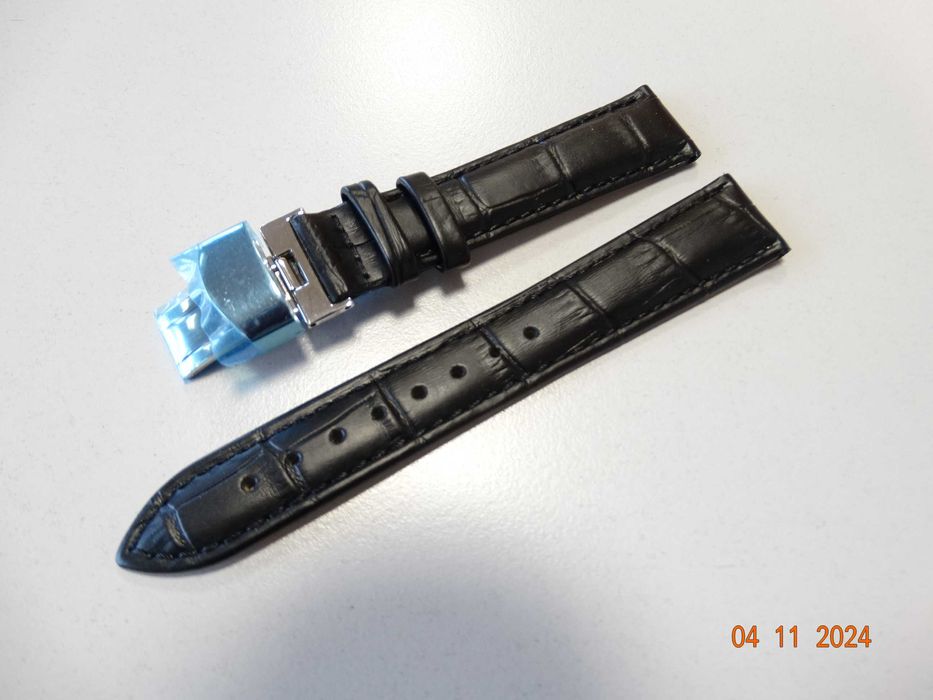 Pasek skórzany do zegarka 18mm z zapięciem motylkowym czarny kroko