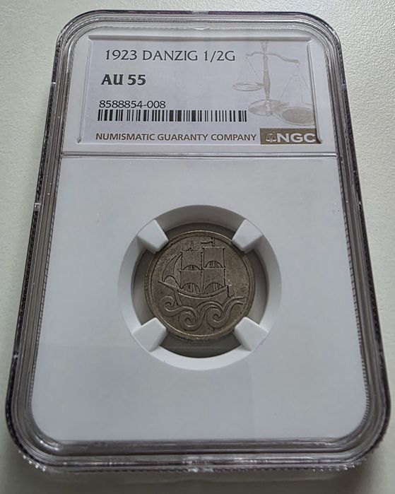 1/2 guldena 1923 NGC AU55 WMG Wolne Miasto Gdańsk