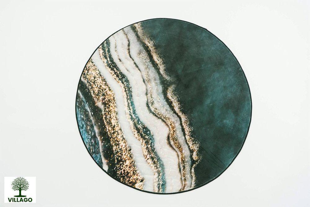 NOWY • OKAZJA Okrągły dywan Villago OVON 90x90 cm – Wzór złoty brzeg