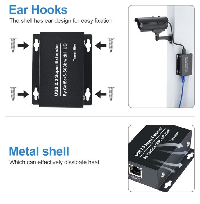 Przedłużacz USB 2.0 196 stóp 60 m USB Ethernet
