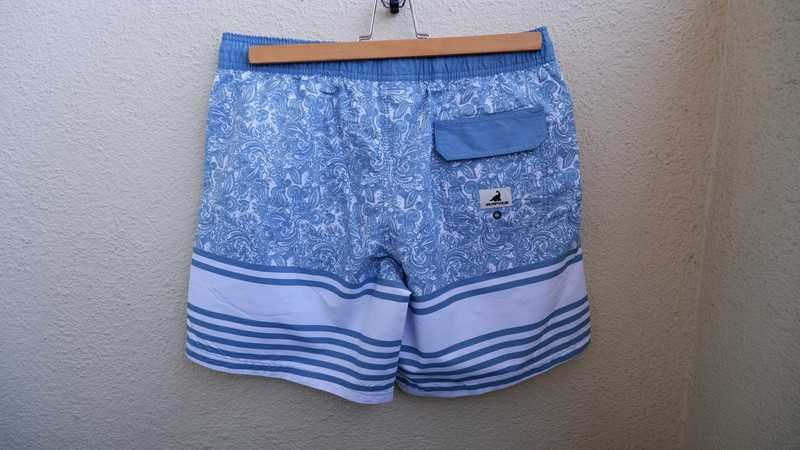 Calçao Fato Banho Surf Azul Branco Padrão - Homem