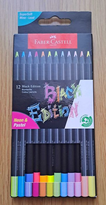 Lápis de Cor Faber-Castell Black Edition (12 Cores Neon & Pastel)