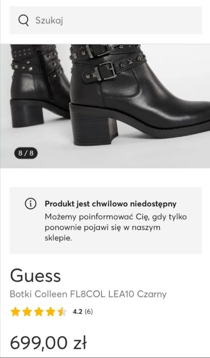 GUESS 41R czarne botki na słupku Colleen z ćwiekami 27cm wkładka