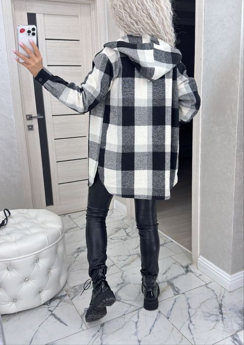 Тепла сорочка у клітинку з капюшоном. Розміри 42до58.Рубашка в клетку