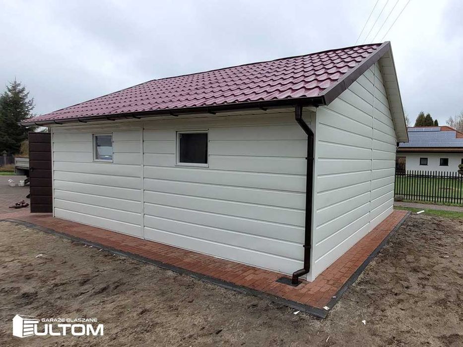 Garaż 5x7m dwuspadowy grafit drewnopodobny podbitka premium