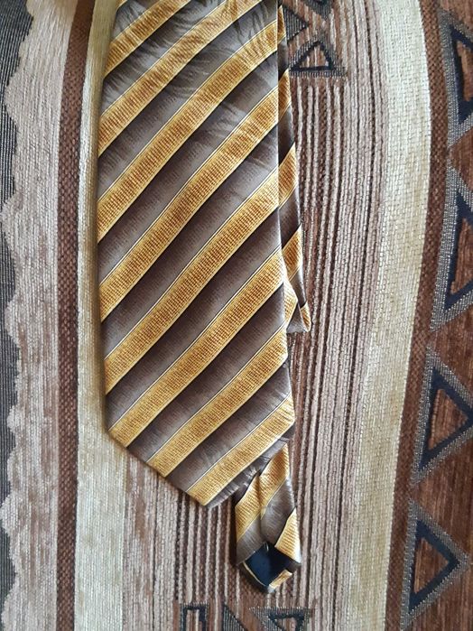 Купити Краватка Kerisi, широка, жовто-коричньова, в полоску, 100% шовк