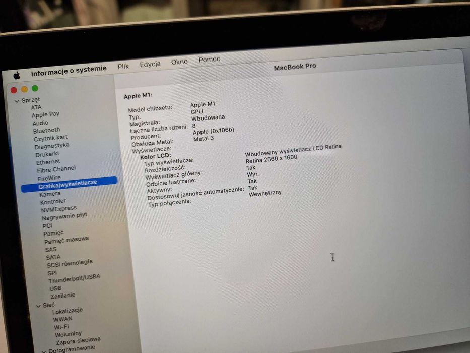 Macbook PRO 13 2020/ M1/ 16GB/ 256GB/ Space Gray/ 260 cykli/ Grade A-