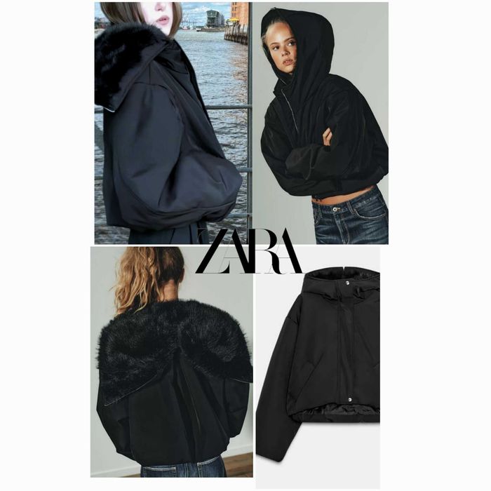 Куртка zara з хутряним коміром-капюшоном р.S,p.M water repellent