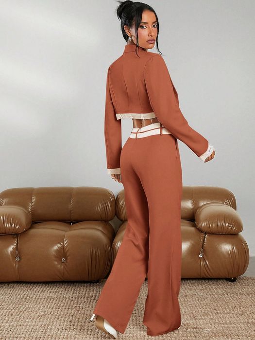 Komplet Elegancki Marynarka +Spodnie Z Szerokimi Nogawkami Haute S 36