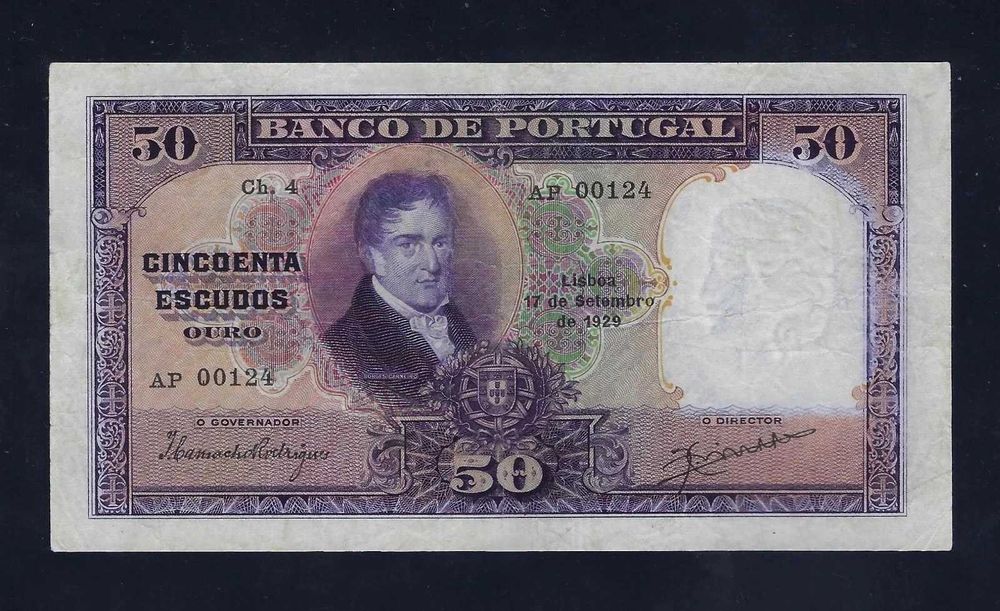 nota Portugal 50 Escudos 1929 P-144 VF+ numero baixo