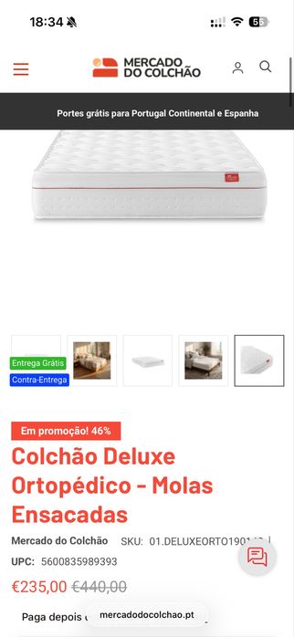 Colchão Deluxe 190X160X27 com molas ensacadas e viscoelastico
