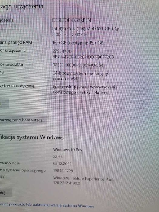Lenovo ThinkCentre M93p i7-4765T 16/500gb win10pro