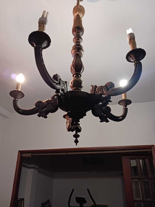 Candeeiro Teto Madeira Antigo