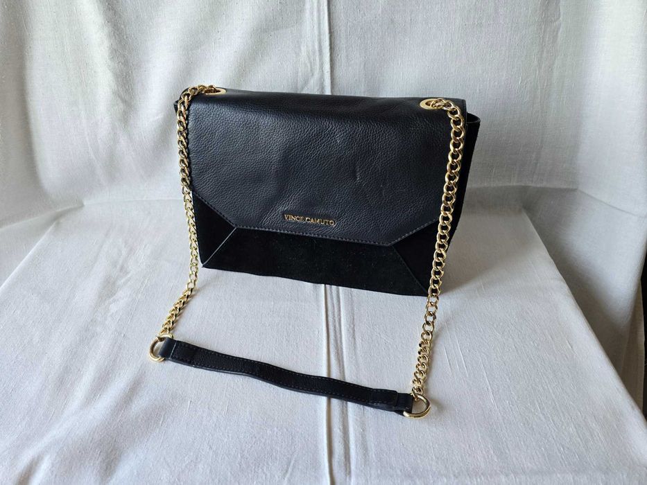 Сумка шкіряна комбінована з замшею (три відділення), чорна  27*20 см.