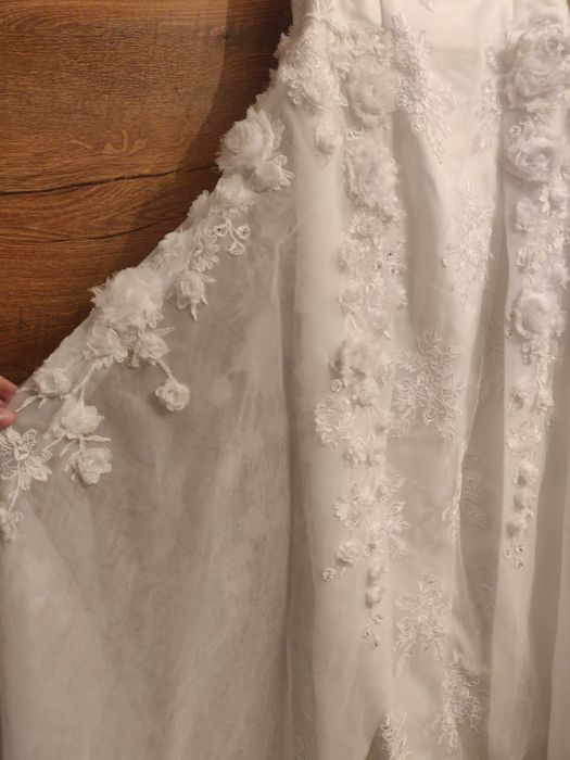 Suknia ślubna M 38 gipiura tiul tuba princessa róże