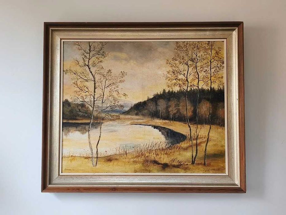 Duży obraz pejzaż jesień , olej płótno , 1964r.