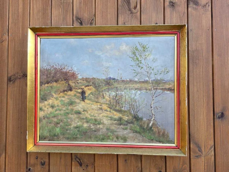 Obraz pejzaż postać nad wodą olej płótno #93 Stylowy Węgrów