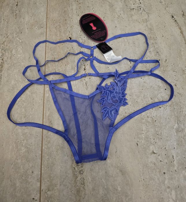 Majtki 42 XL figi fioletowe kwiat siateczka sexy bielizna erotyczna