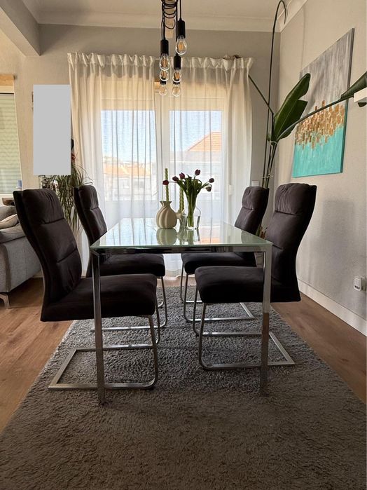 Mesa Jantar de Vidro + 4 cadeiras