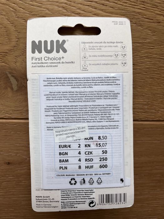 NUK smoczek 0-6 m do butelki
