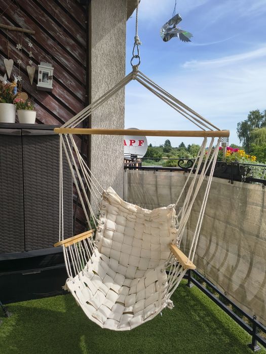 Fotel wiszący brazylijska huśtawka do ogrodu na balkon ecru