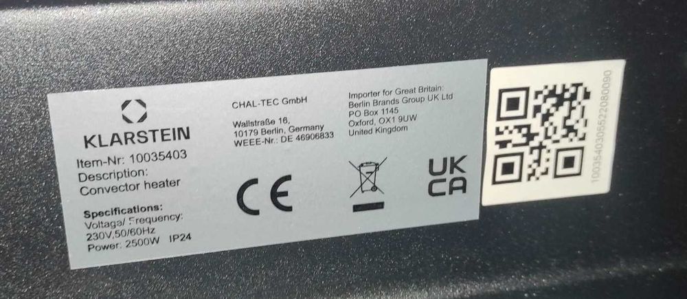 Конвекційний обігрівач Klarstein Bansin Smart 2500, 2500 Вт Смарт