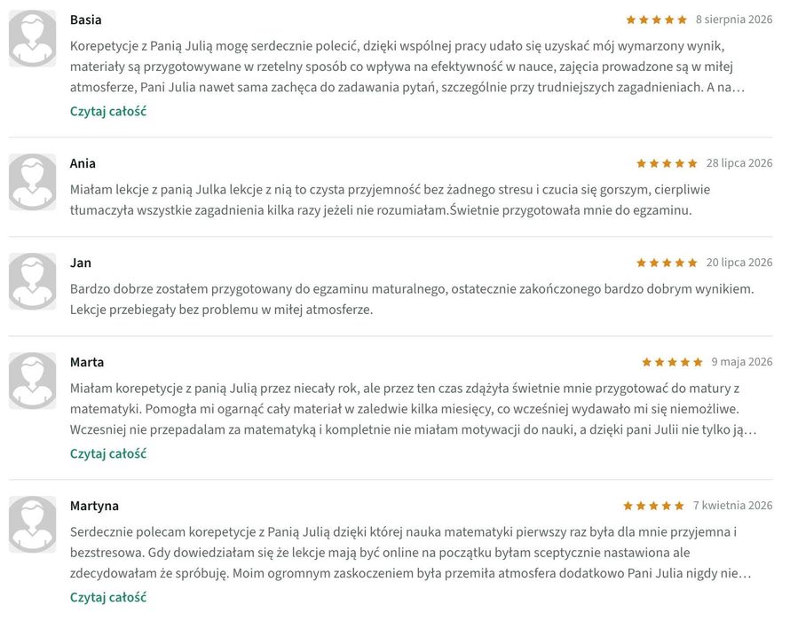 Korepetycje Matematyka Online - Matura/E8/Liceum, Technikum