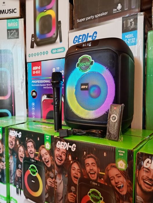 Блютуз караоке акустика Gedi-25(SD,USB,FM) пультДУ, 2микрофона