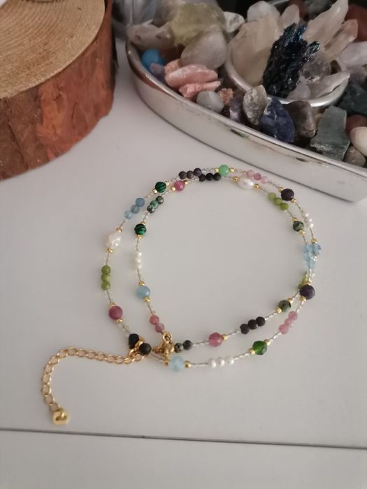 Naszyjnik Byk Nefryt kamienie srebro 925 regulacja perły szafir turmal