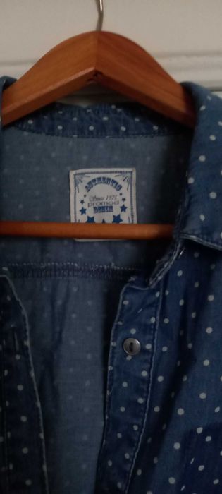 Vintage sukienka dżinsowa Promod M 38 boho hippie groszki lata 70 80