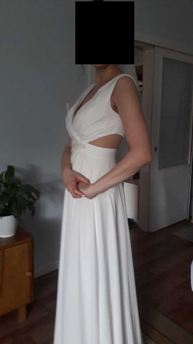 Suknia ślubna, welon gratis, prosta, w stylu greckim