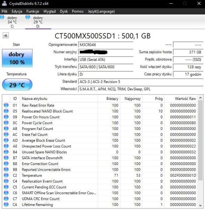 Crucial MX500 500 GB dysk ssd micron 2,5 cala(nie: hdd 3,5