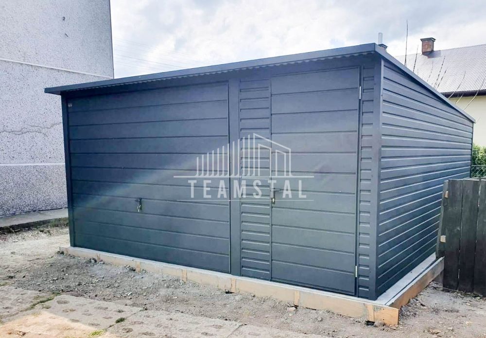 GARAŻ BLASZANY 4,5m x 6m spad tył Brama antracyt drzwi TS231 4,5x6
